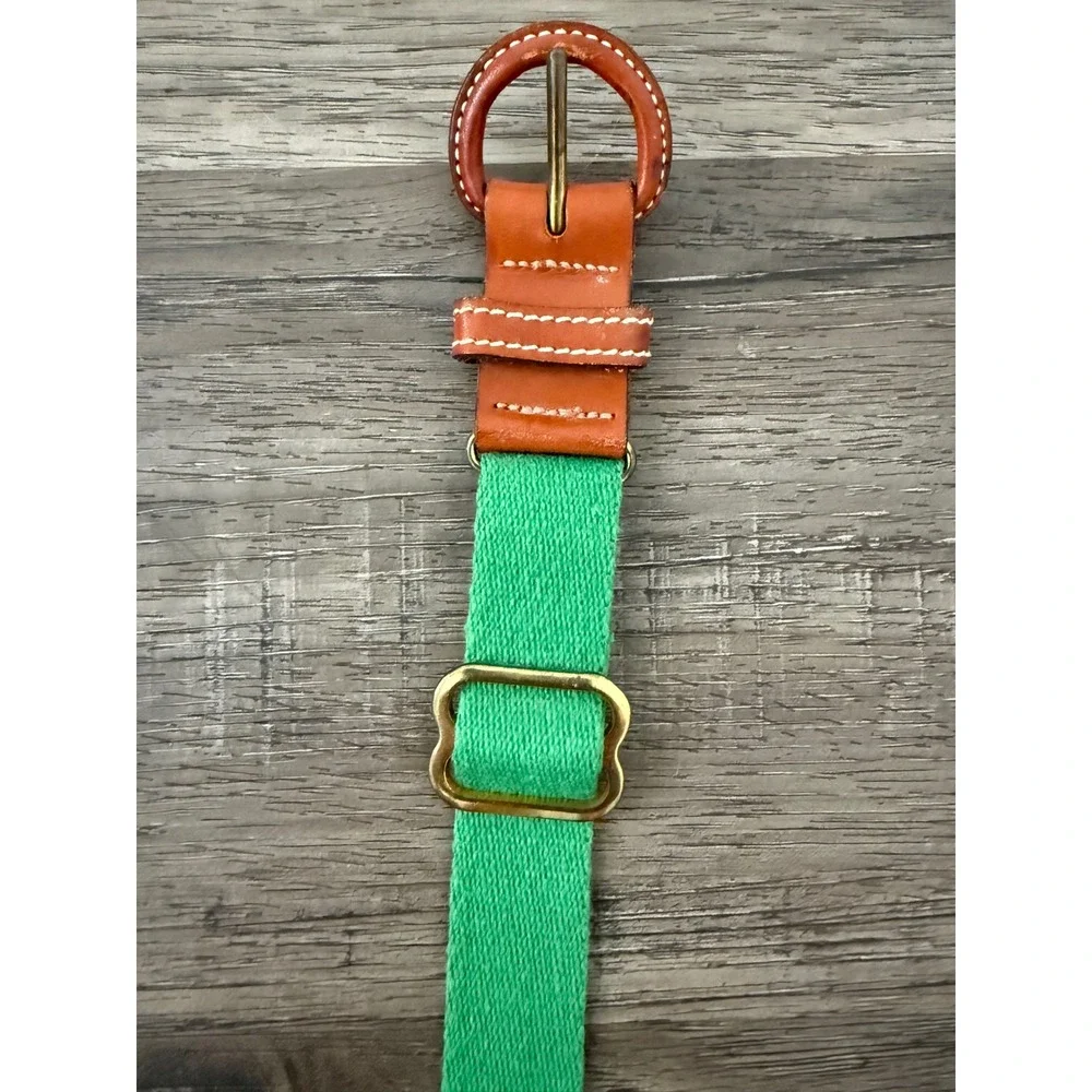 Vintage Dotty Smith Deep South Green Woven Women's Sm Belt Leather Brass Buckle